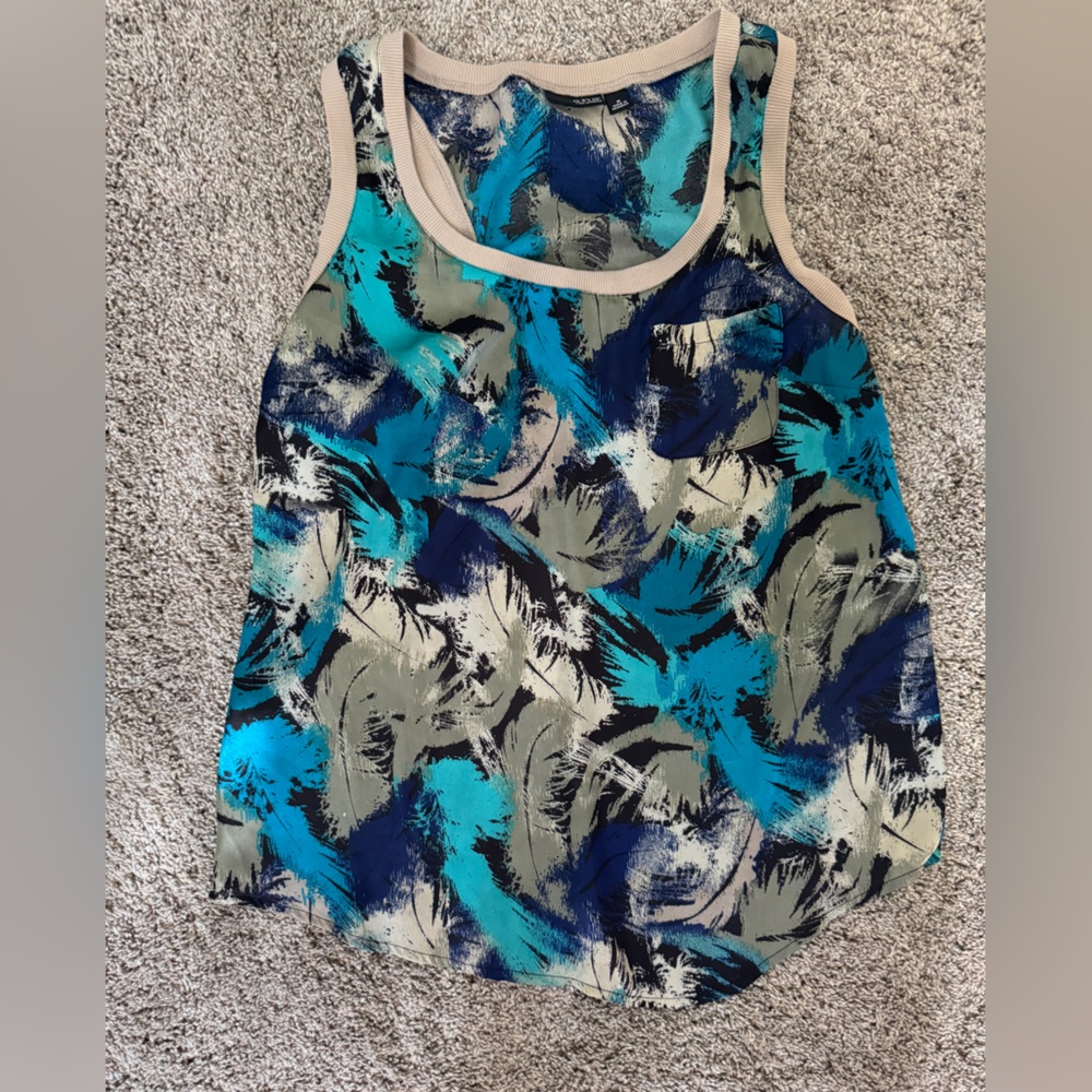 a.n.a Blue and Black Abstract Tank Top